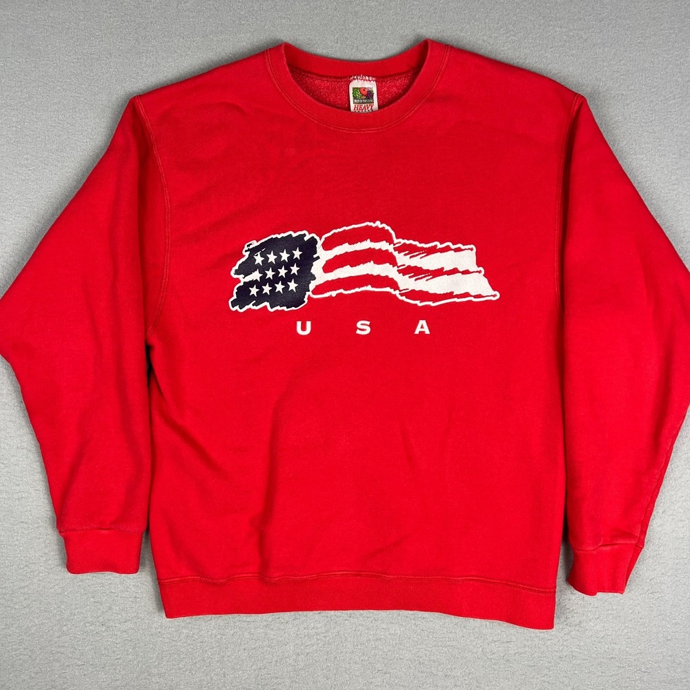 VTG USA United States Sweatshirt Fits Small Red Flag Graphic 00s Y2K Crew Neck